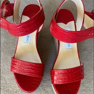Brand new Jimmy Choo red wedges